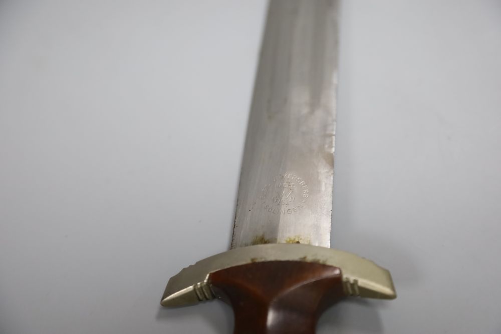 A German WW2  SA dagger by Gust. Weyersberg, Solingen, the 22cm blade inscribed 